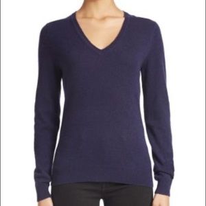 Lord & Taylor V-Neck Cashmere Sweater Evening Blue XL